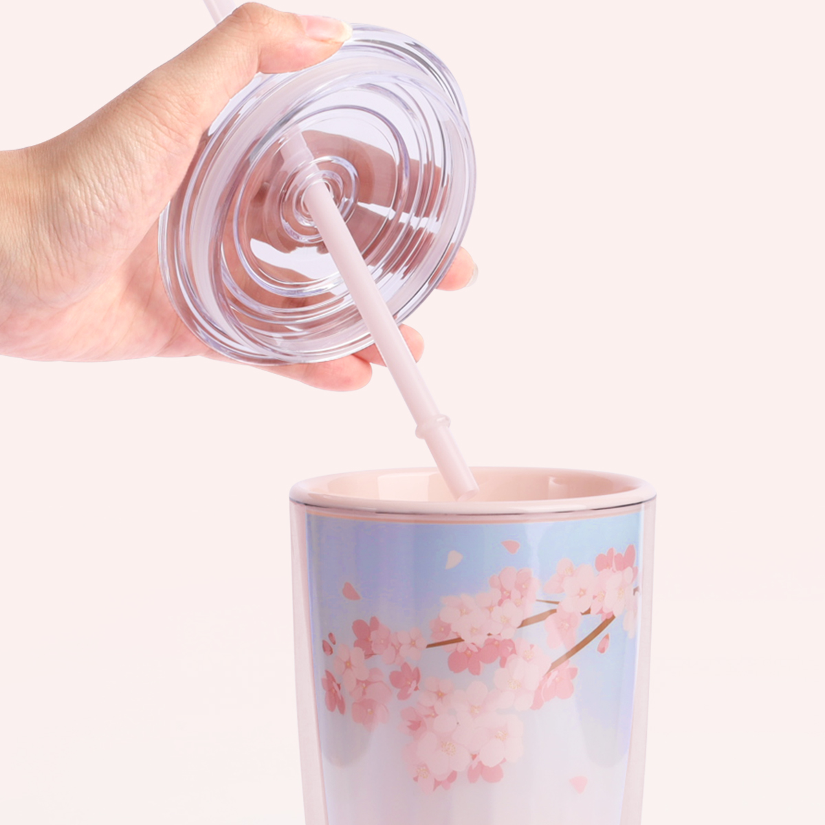 Ly Nhựa 2 Lớp LocknLock Kèm Ống Hút Cherry Blossom Double Wall Cold Cup 750nl - 2 Màu (Hồng, Trắng) - HAP522PIK, HAP522WHT, , large image number 2